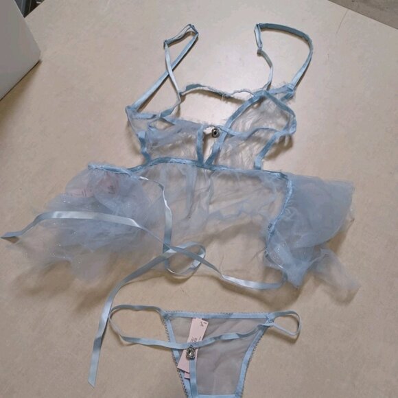 victoria secret apron tull glitter blue - Picture 2 of 7